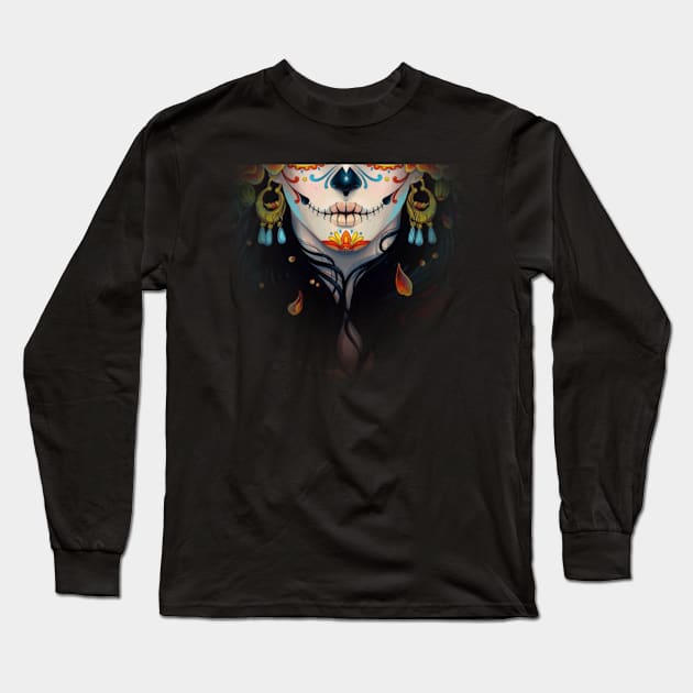 Zombie Skull Face Long Sleeve T-Shirt by yassinebd